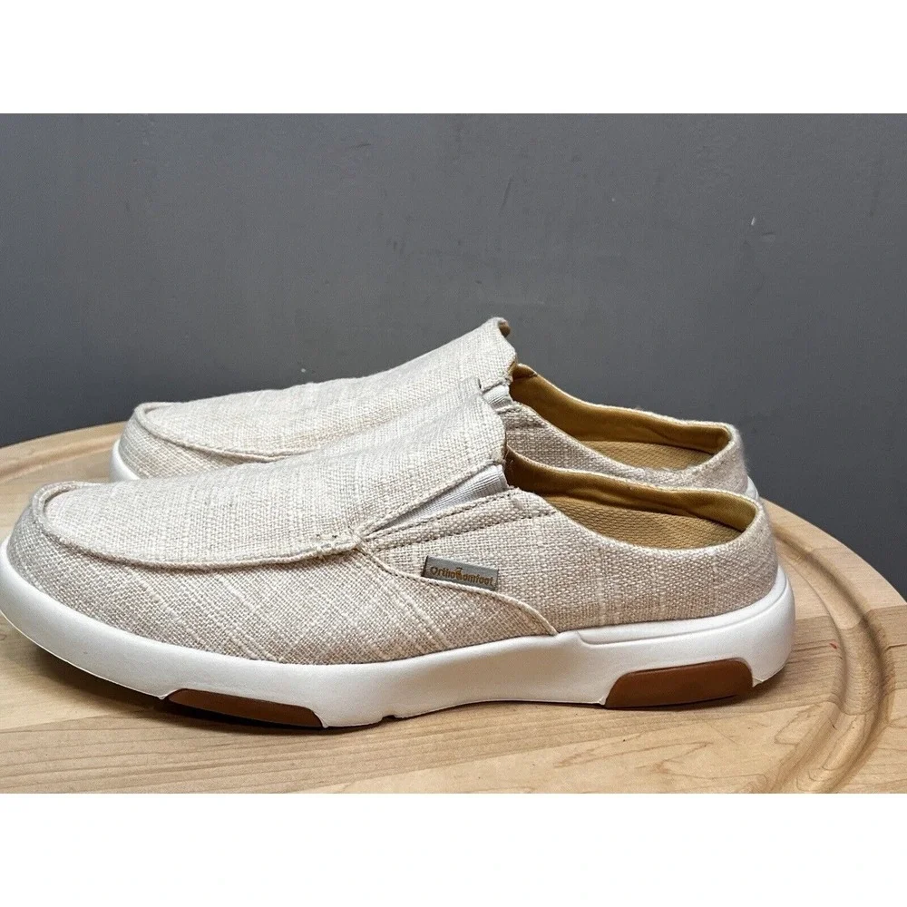 OrthoComfoot Mules‎ Mens EU 42 Beige Slip On Backless Loafer Casual Canvas
